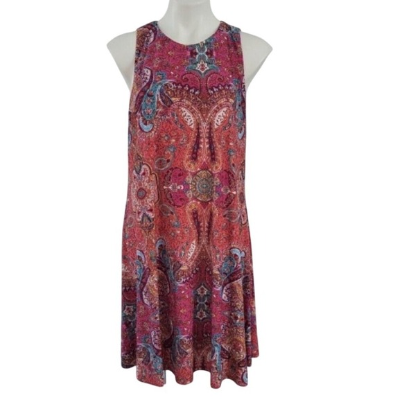 Anne Klein Pink Orange Paisley Sleeveless Shift Dress Size 10 Multi Color Boho - Picture 1 of 5